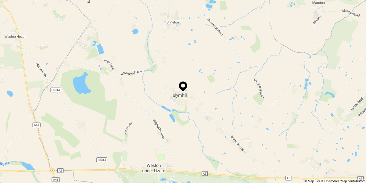 Approximate location of The Old School House, Church Lane, Blymhill, TF11 8LL
