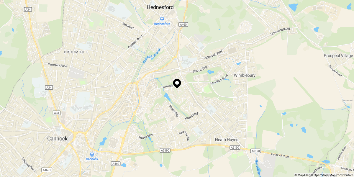 Approximate location of Cuckoo Close, Heath Hayes, Cannock, WS11 7UL