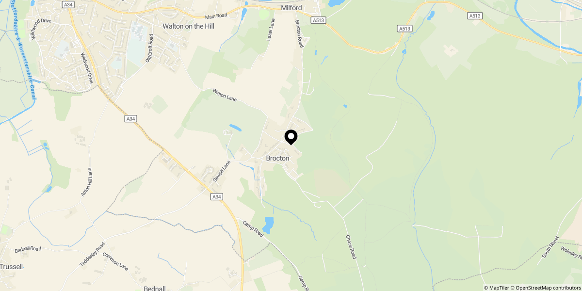Approximate location of Heather Close, Brocton, Stafford, ST17 0TG