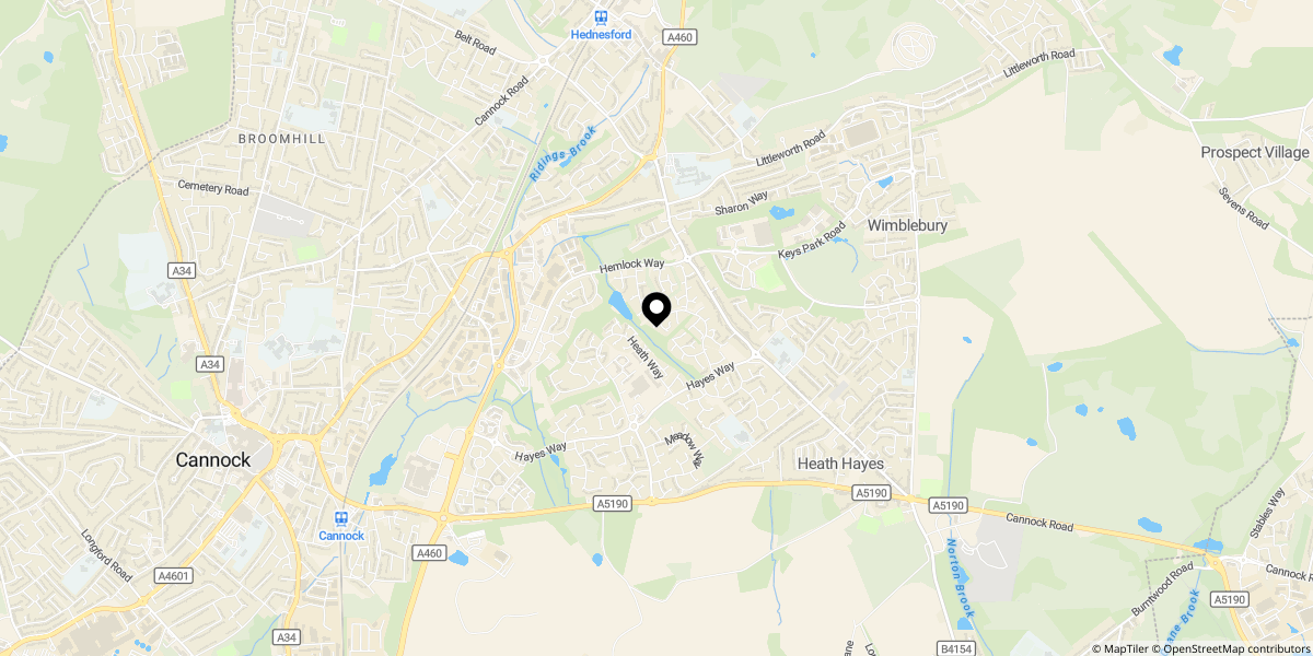 Approximate location of Attlee Grove, Heath Hayes, Cannock, WS11 7GT