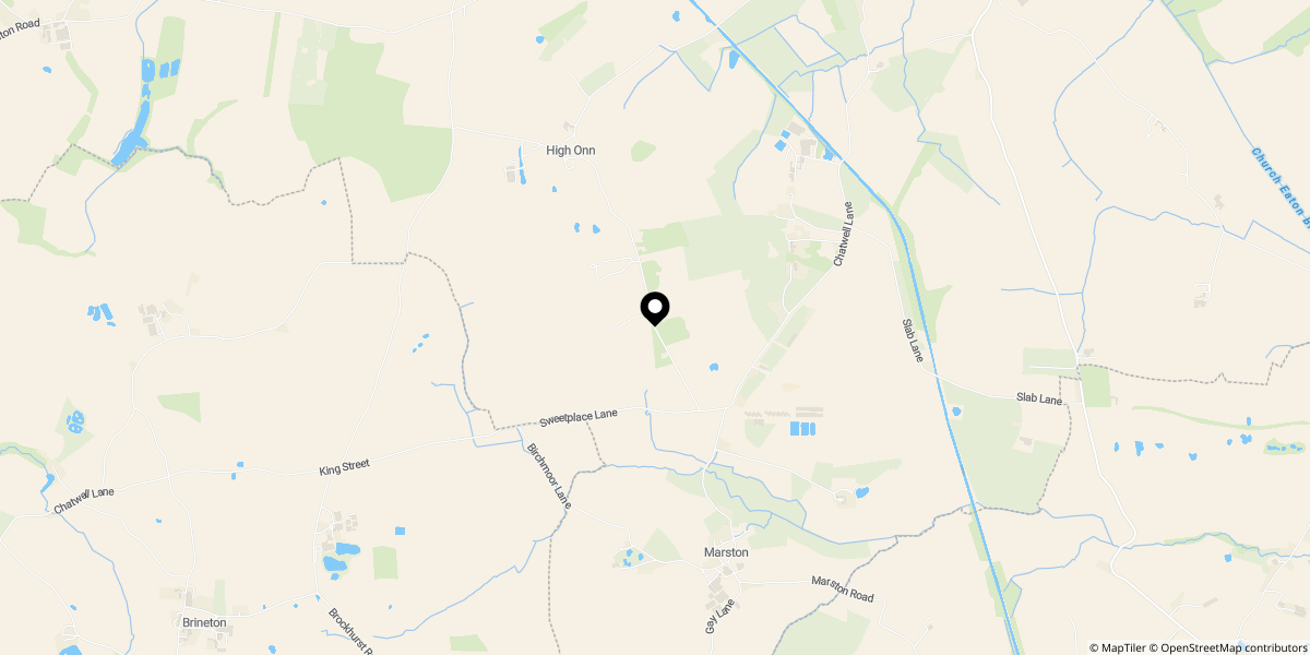 Approximate location of The Beeches, New Road, ST20 0FN