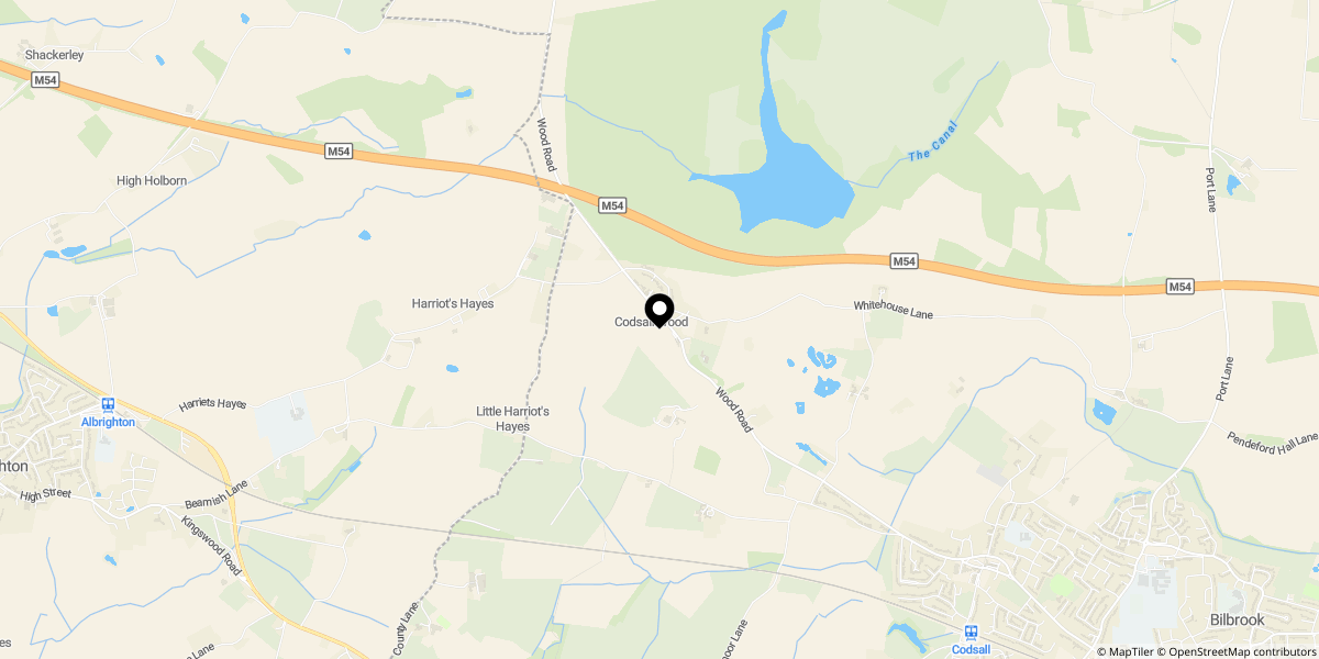 Approximate location of Codsall Wood Road, Codsall Wood, Wolverhampton, WV8 1QR