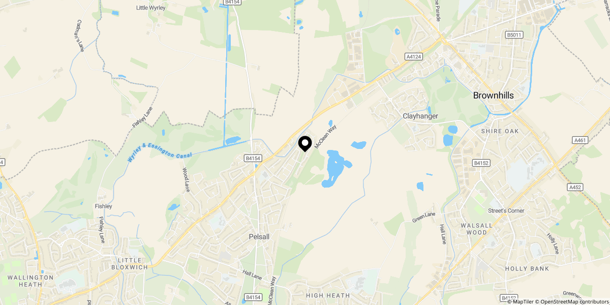 Approximate location of Fairburn Crescent, Pelsall, Walsall, WS3 4PU