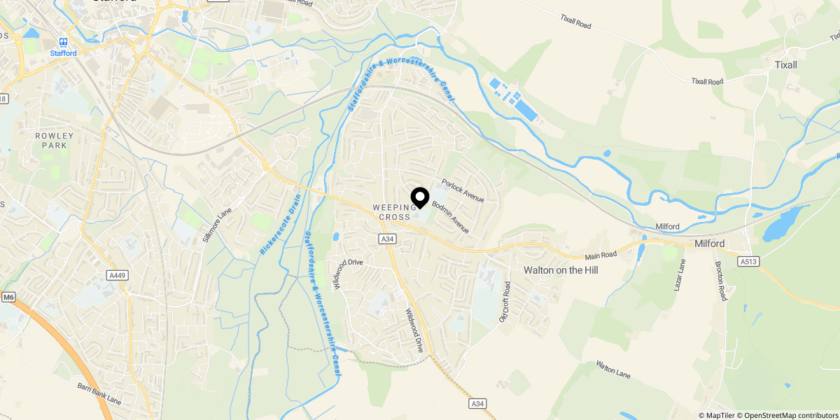 Approximate location of Newquay Avenue, Weeping Cross, Stafford, ST17 0EB