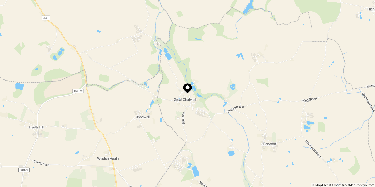 Approximate location of Chatwell Lane, Great Chatwell, Newport, TF10 9BJ