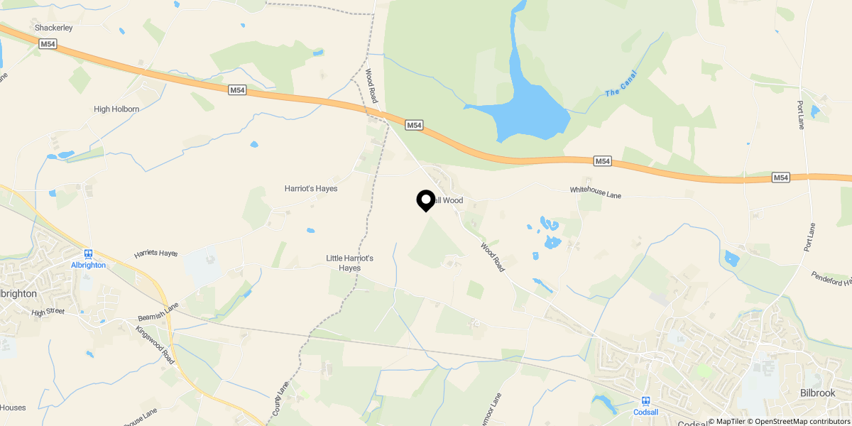 Approximate location of Codsall Wood Road, Codsall Wood, Wolverhampton, WV8 1QR