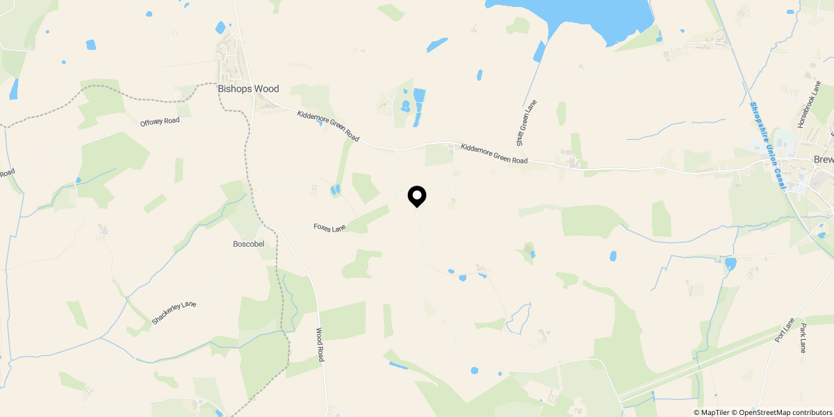 Approximate location of Foxes Lane, Coldham, Brewood, Stafford, ST19 9BJ