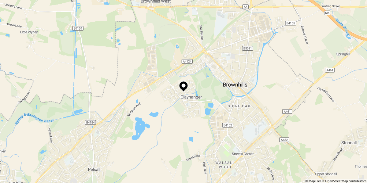 Approximate location of Allerdale Road, Clayhanger, Walsall, WS8 7SA