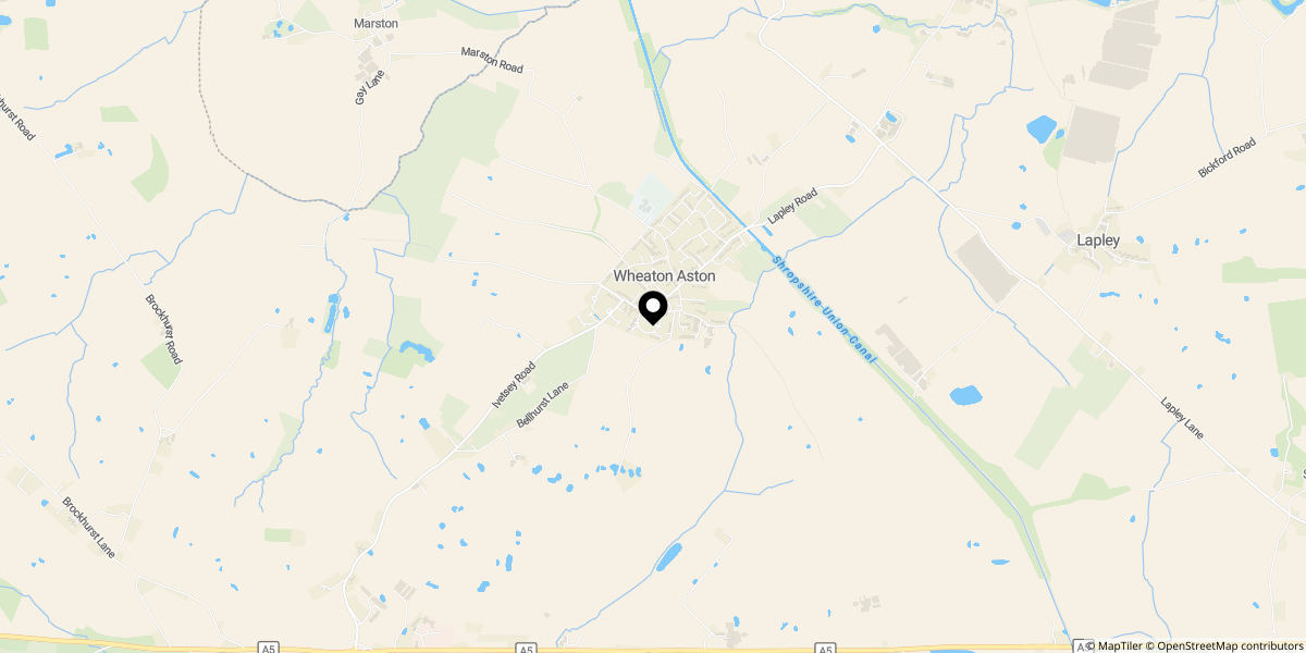 Approximate location of The Mill House, Mill Lane, Wheaton Aston, ST19 9NL