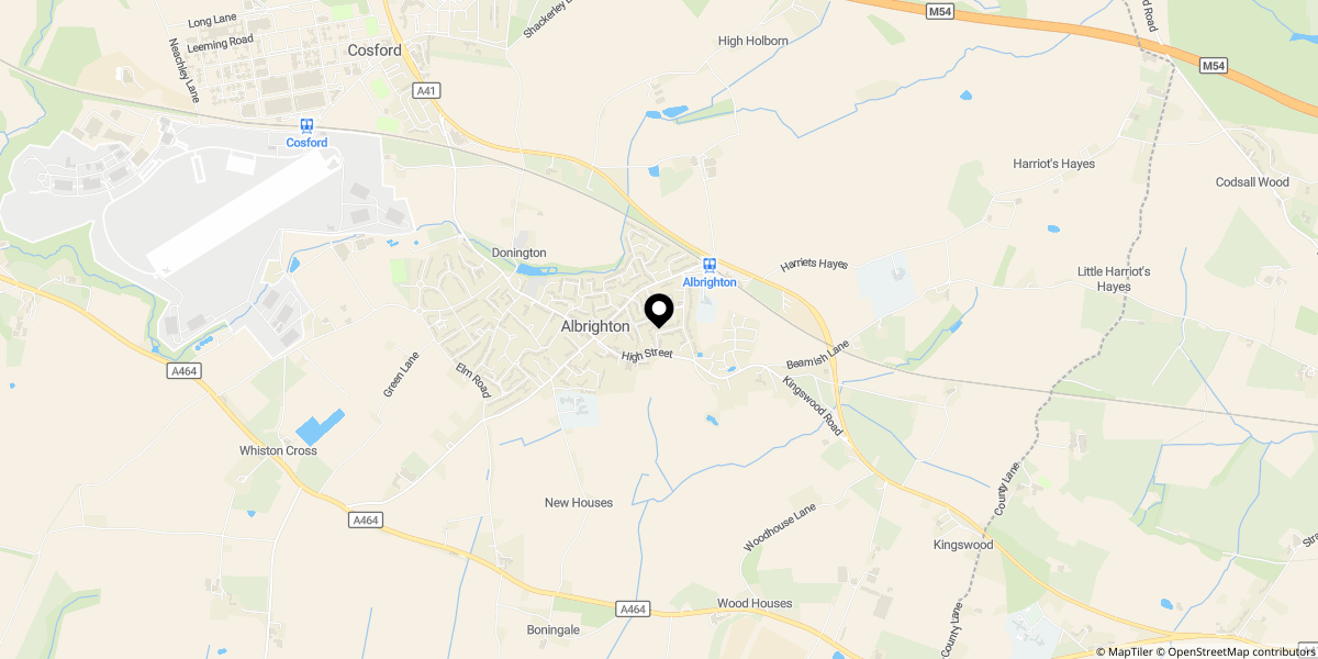 Approximate location of Sunrise, Shaw Lane, Albrighton, Wolverhampton, WV7 3DT