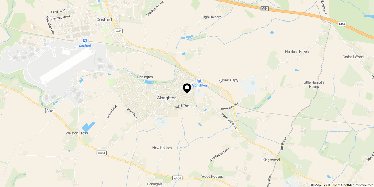 Approximate location of Meadow Road, Albrighton, Wolverhampton, WV7 3DZ