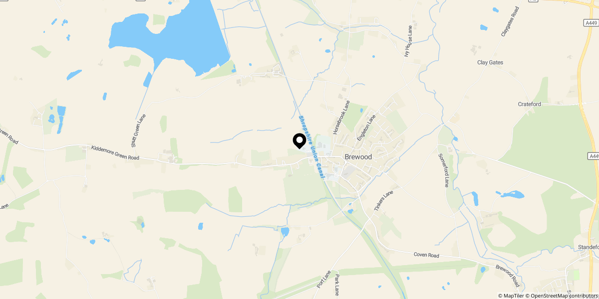 Approximate location of Land With Planning for 4 Plots At Whalf Lane, Off Kiddemore Green Road, Brewood, ST19 9BG