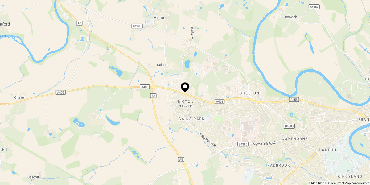 Approximate location of New Homes at Rose Place, Welshpool Road, Bicton Heath, Shrewsbury, SY3 5BU
