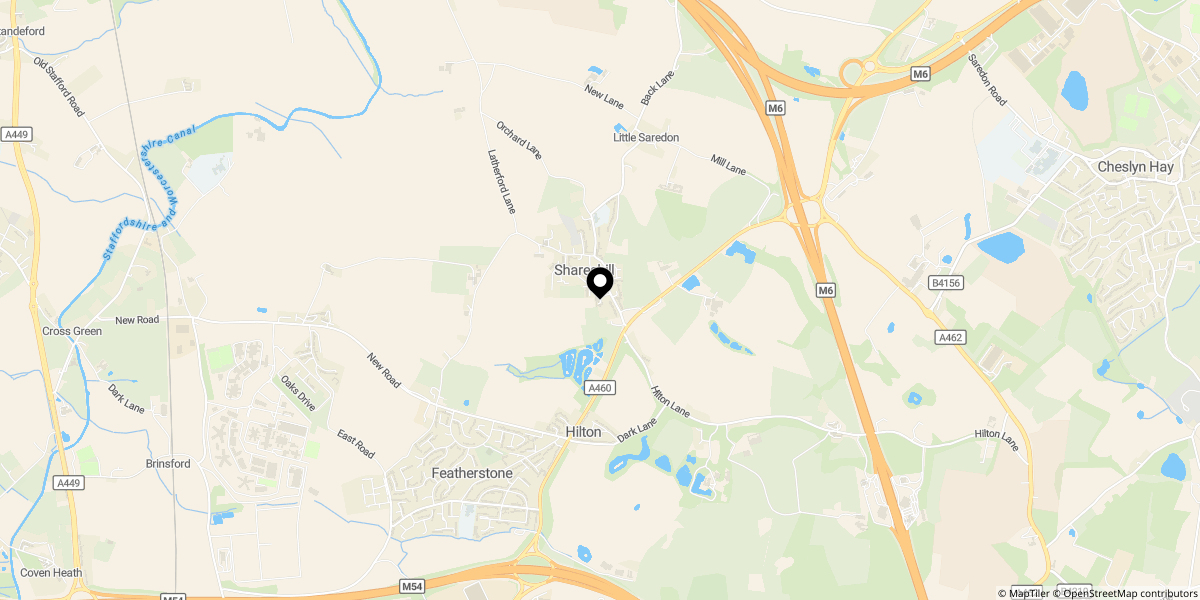 Approximate location of Pool Close, Shareshill, Wolverhampton, WV10 7JL