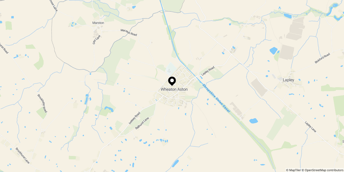 Approximate location of Pinfold Lane, Wheaton Aston, Stafford, ST19 9PD