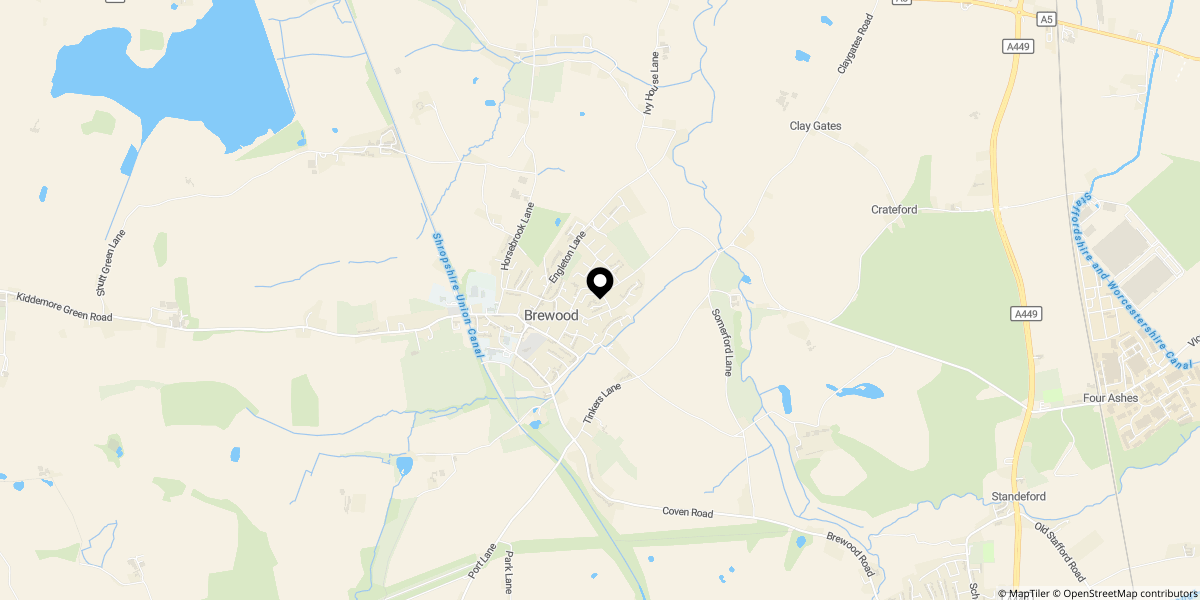Approximate location of Crestwood Park, Brewood, Stafford, ST19 9JD