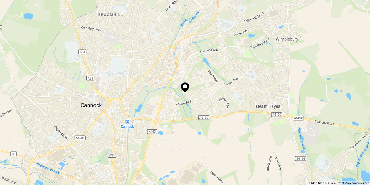 Approximate location of St. Pauls Close, Heath Hayes, Cannock, WS11 7YW