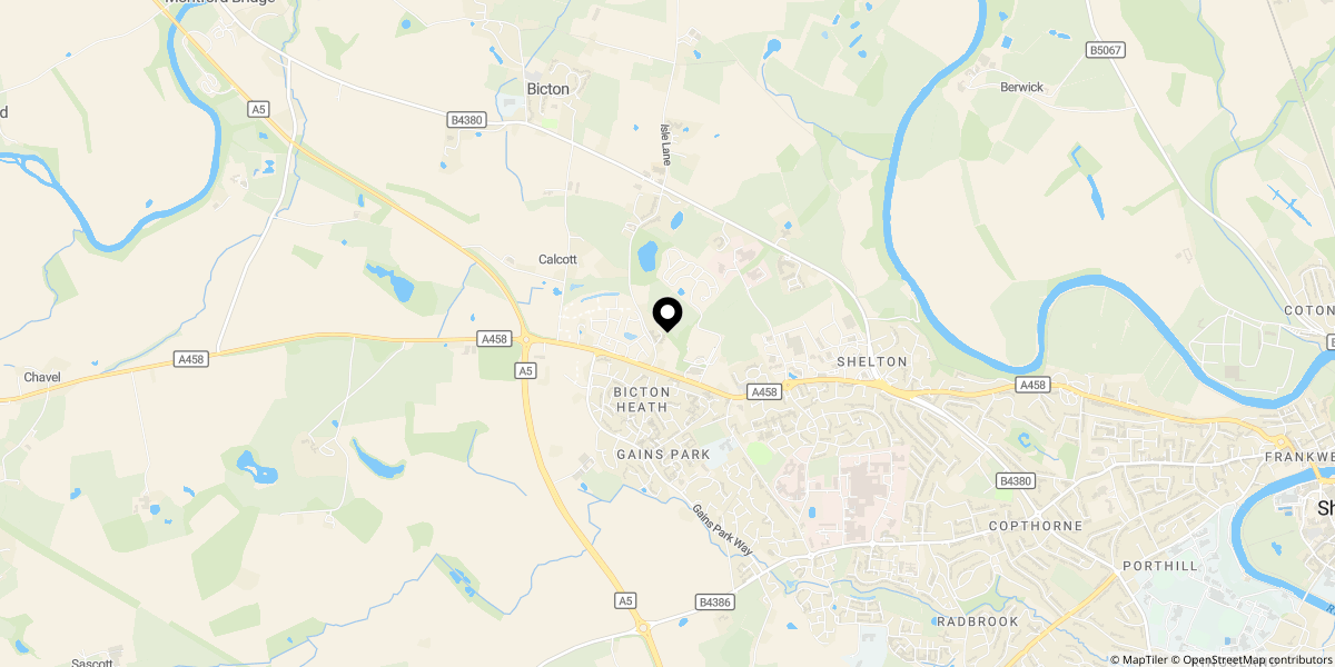Approximate location of The Archford, Rose Place, Welshpool Road, Bicton Heath, Shrewsbury, SY3 5BU