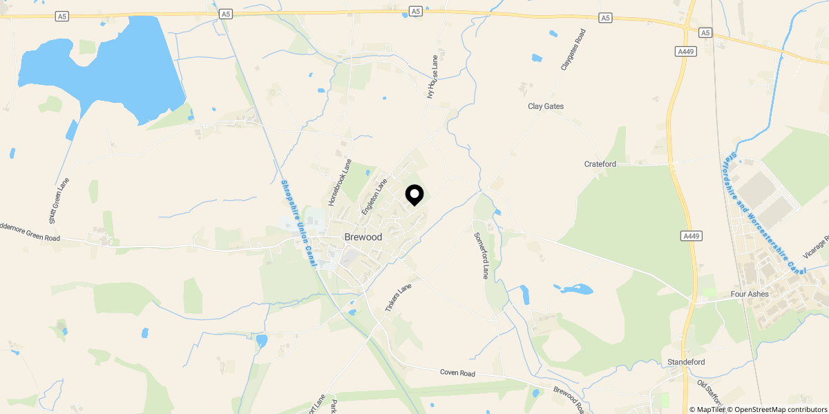 Approximate location of Deansfield Close, Off Deansfield Road, Brewood, Stafford, ST19 9HS